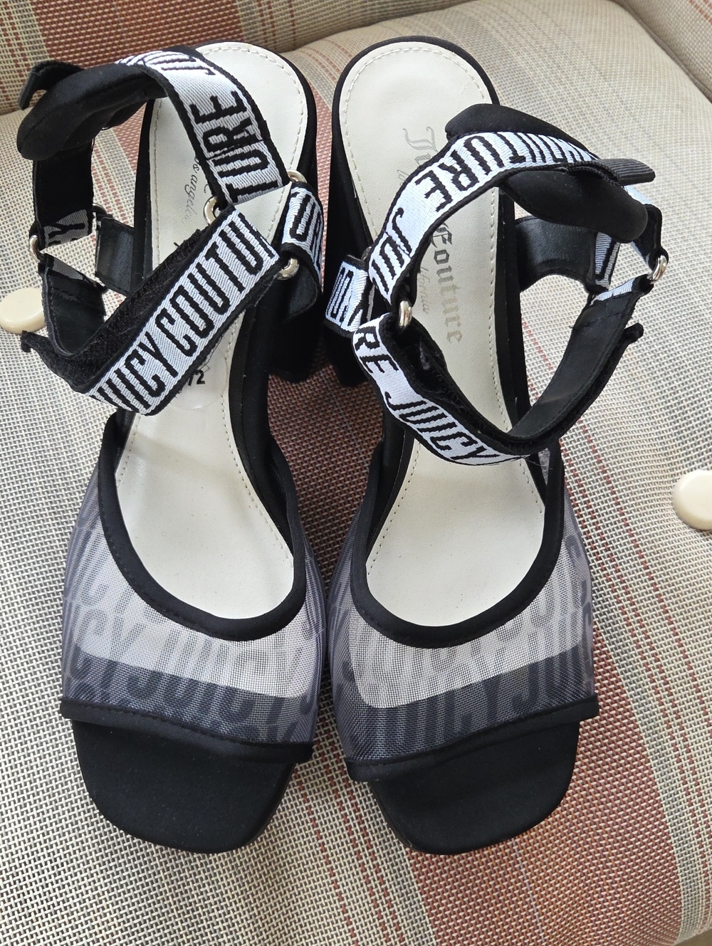 Juicy Couture Black & White Logo Strap Heeled Sandals